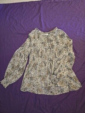 Womens Cream and Black Printed Peasant Blouse